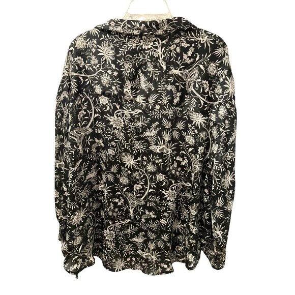 H&M Floral Black White Long Sleeve Blouse Polyester Botanical Print Sz L - Picture 12 of 12